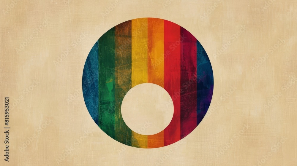 A single large circle divided into segments of the LGBTQ flag colors ...