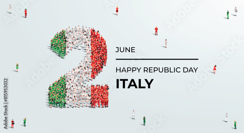 Happy Republic Day Italy. A large group of people form to create the number 2 as Italy celebrates its Republic Day on the 2nd of june. Vector illustration.