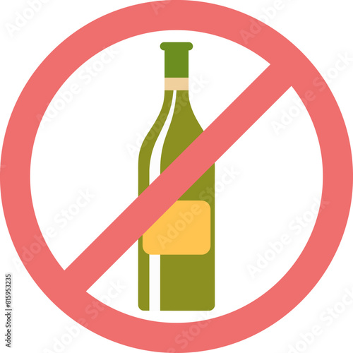 No alcohol sign. Forbidden sign with a bottle of wine.