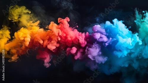 colorful smoke explosion with paint clouds on black background abstract photo