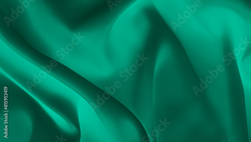 Wallpaper Mural Green drapery silk fabric luxury background. Wavy abstract satin cloth vector texture pattern. Smooth shiny drape material curtain. Elegant velvet curve motion image realistic horizontal design. Torontodigital.ca