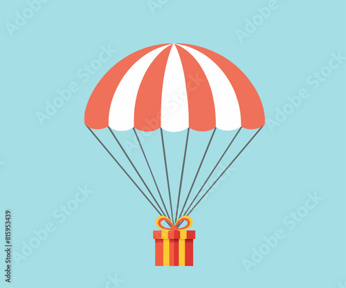 Parachute with gift box. Reward and incentive