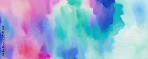 Background abstract fluid watercolor texture with green, blue pink spots. Generated by AI. photo