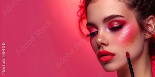 Beauty Makeup Techniques Showcase Stunning Model Portrait in Fashionable Pink Glam Style