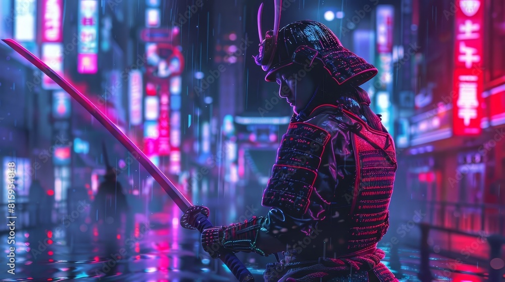 cyberpunk samurai warrior in neonlit cityscape futuristic digital art cyberpunk samurai warrior in neonlit cityscape futuristic digital art