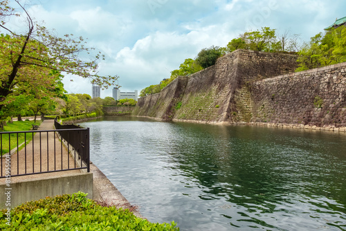 River next to Osaka Castle National Park, Japan.
