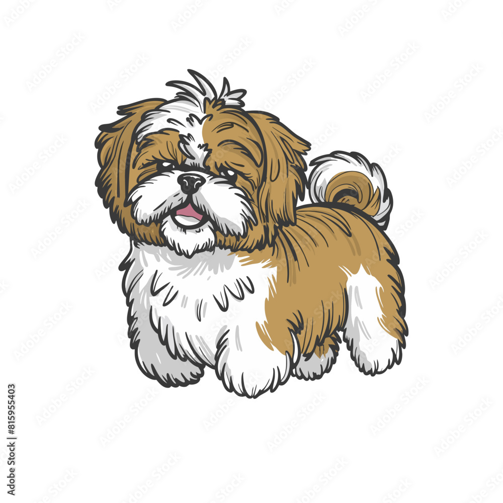 Obraz premium Shih Tzu Doodle Art: Charming Illustration of a Regal Lap Dog