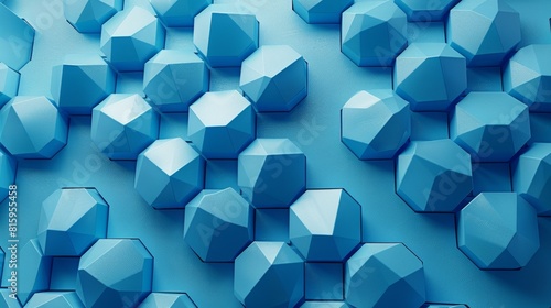 3d Geometric Pentagon Structures on Vibrant Blue Background with Fine Grain