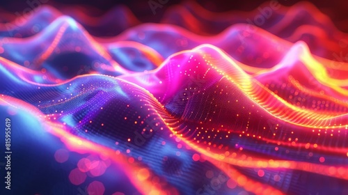 3d Wavy Lines of Vibrant Neon Colors Dancing in Digital Space