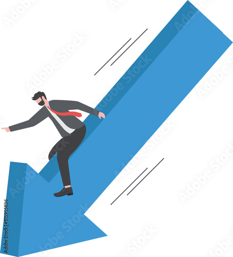 economic downturn or a stock market crash. businessman falls from the sky with a falling graph

