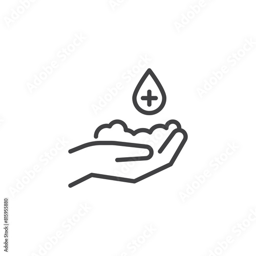 Washing hand with sanitizer line icon