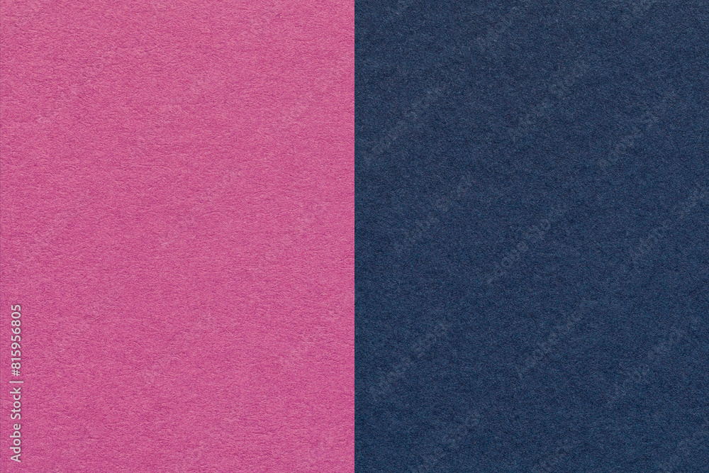 Fototapeta premium Texture of craft purple and navy blue paper background, half two colors, macro. Vintage lilac cardboard.