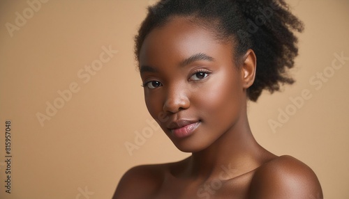 beauty portrait of beautiful young woman on beige background