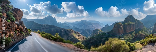 Mountain road at Los Azulejos De Veneguera- Grand Canary- Canary Islands- Spain realistic nature and landscape photo