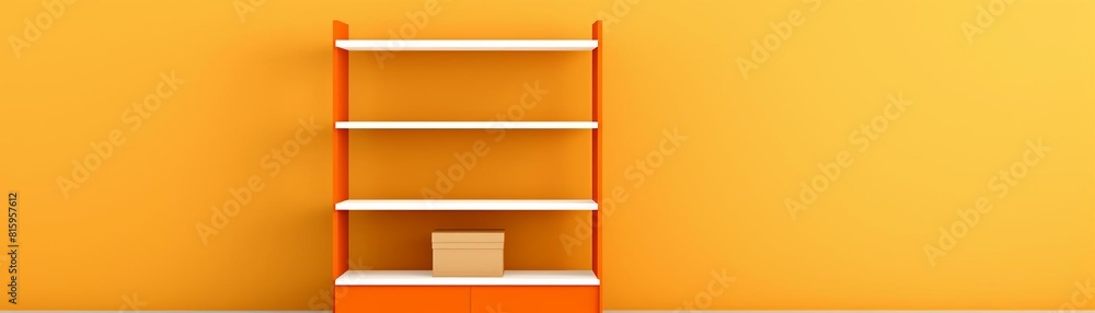 3d rendering of orange empty shelves on orange background. 3d rendering of orange empty shelves on orange background.