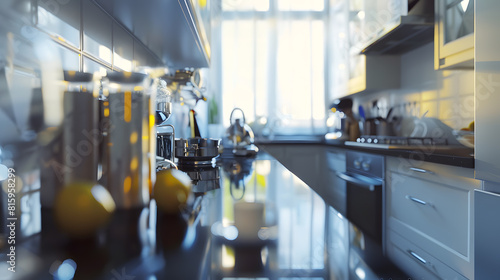 A wide angle view of contemporary modern kitchen idea design : Generative AI