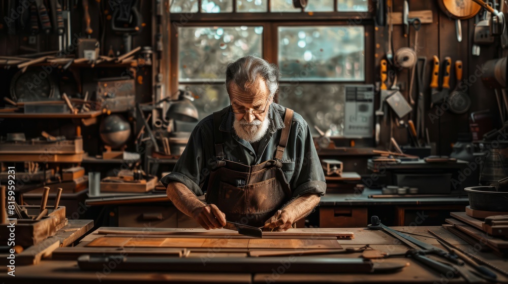 The cluttered workshop of an experienced artisan is alive with the sound of tools as he carefully shapes wooden elements highlighting the beauty of fine woodworking. The cluttered workshop of an experienced artisan is alive with the sound of tools as he carefully shapes wooden elements highlighting the beauty of fine woodworking.