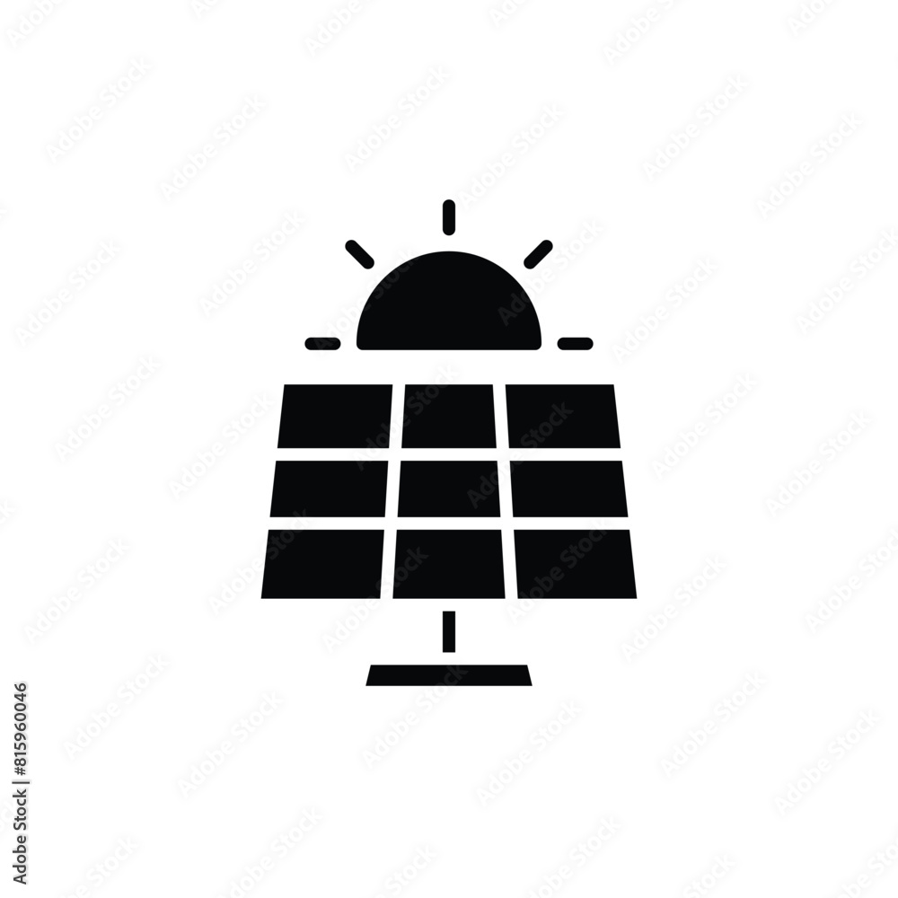 Solar panel icon. Simple solid style. Photovoltaic, sun, installation, roof, generator, heat, sunlight, renewable energy concept. Silhouette, glyph symbol. Vector illustration isolated. Solar panel icon. Simple solid style. Photovoltaic, sun, installation, roof, generator, heat, sunlight, renewable energy concept. Silhouette, glyph symbol. Vector illustration isolated.
