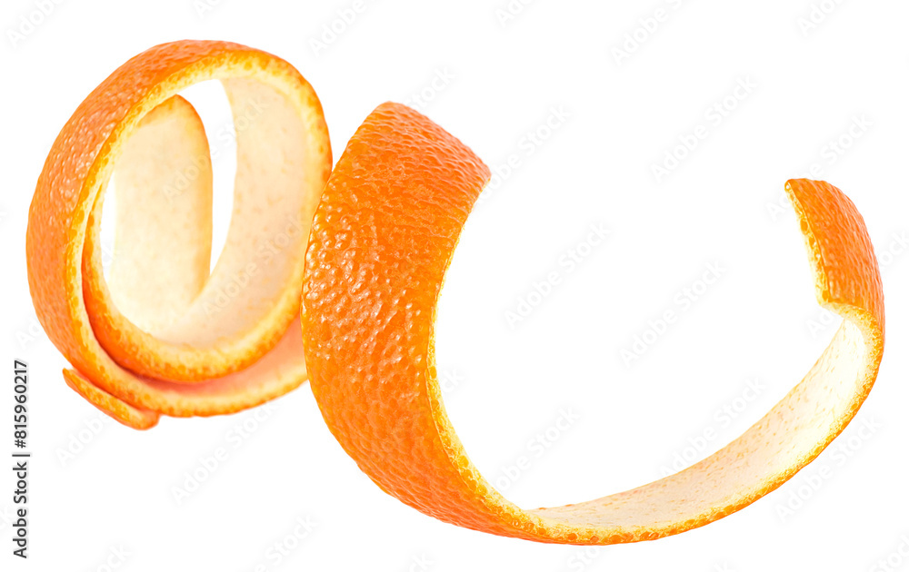 Fresh orange peel isolated on a white background. Citrus twist. Fresh orange peel isolated on a white background. Citrus twist.