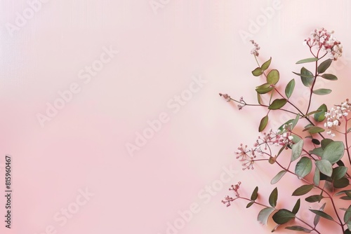 eucalyptus branches on pink background