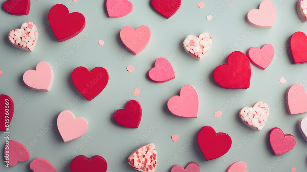 Valentine's day themed pink white red heart background pattern, Generative AI Valentine's day themed pink white red heart background pattern, Generative AI