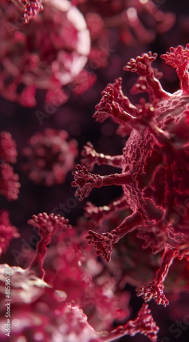 3D render of a close up view of red virus cells