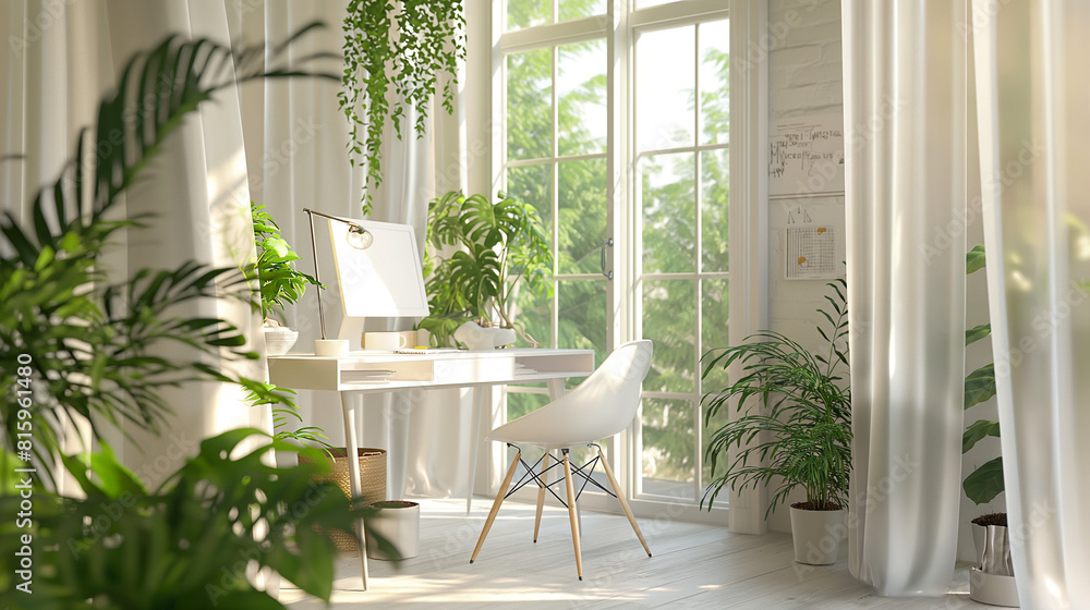 minimalist home office with plants