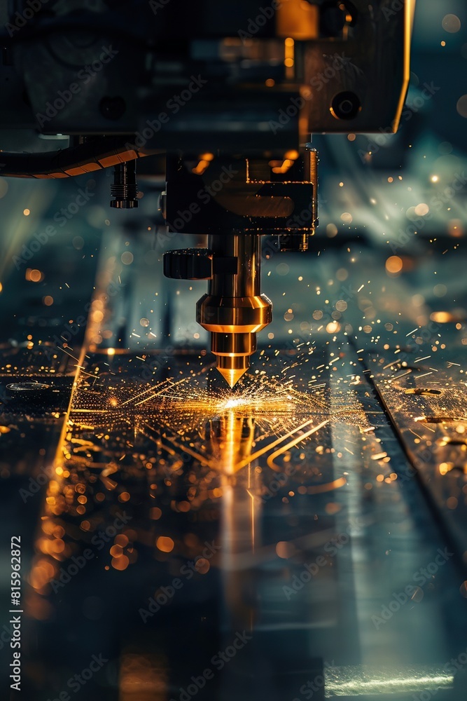 A macro shot of a machine performing laser engraving on metal, emphasizing the detailed and precise work achievable with automation A macro shot of a machine performing laser engraving on metal, emphasizing the detailed and precise work achievable with automation