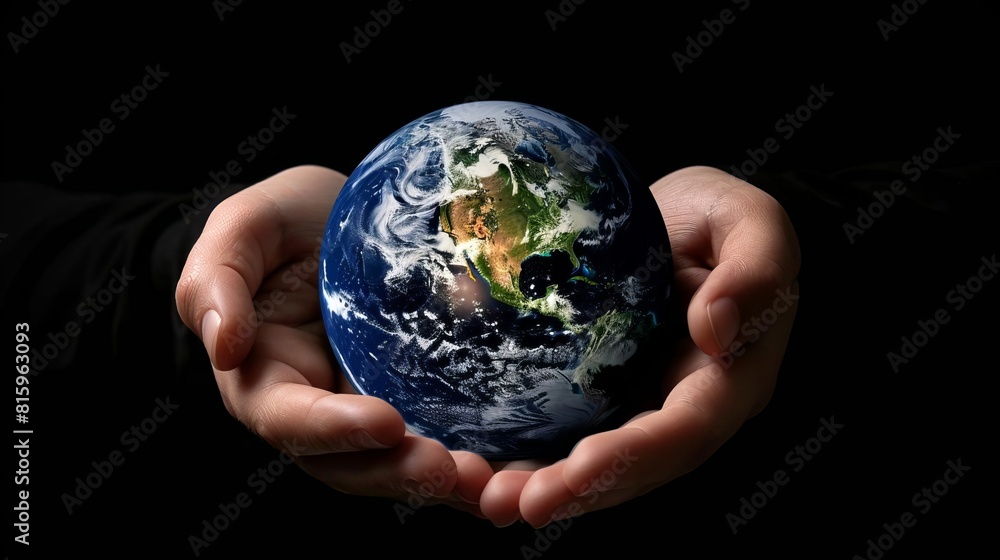 earth in hands on black background environmental protection and sustainability concept illustration earth in hands on black background environmental protection and sustainability concept illustration