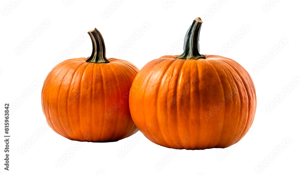 Two pumpkins side by side on a transparent png background. Two pumpkins side by side on a transparent png background.