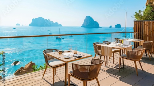 elegant seaside restaurant terrace with stunning ocean view luxury travel destination © Bijac