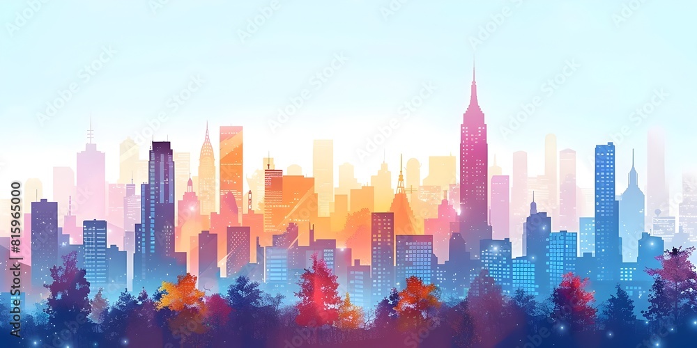 Fototapeta premium Vibrant and Bustling Cityscape with Skyscrapers Modern Architecture and Colorful Skyline