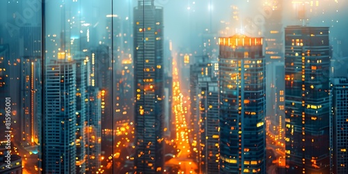 Mesmerizing Cityscape of Soaring Skyscrapers Illuminating the Night Sky with Vibrant Lights and Energy of a Global Metropolis