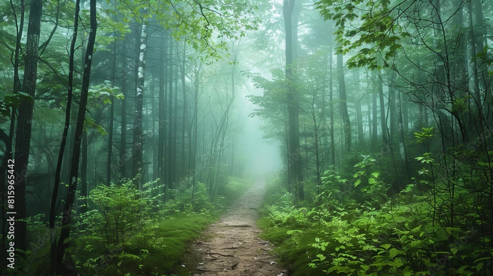 enchanted forest path through misty green woodland atmospheric fairy tale landscape enchanted forest path through misty green woodland atmospheric fairy tale landscape