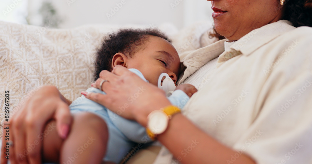 Newborn, care and mother at home with calm, support and bonding ready for sleep and rest. Nap, mom and love with childcare, living room and young baby on couch together with relax family on a sofa Newborn, care and mother at home with calm, support and bonding ready for sleep and rest. Nap, mom and love with childcare, living room and young baby on couch together with relax family on a sofa