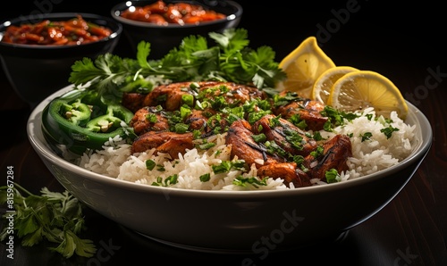 Bowl of Rice, Meat, and Vegetables © uhdenis