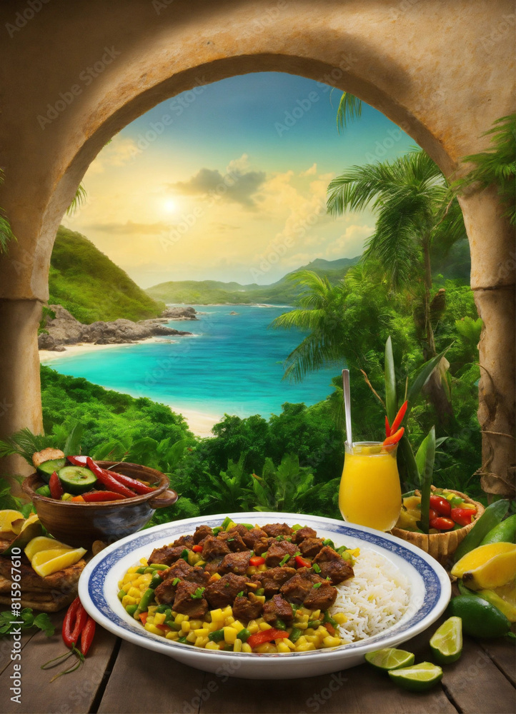 Vibrant Jamaican Cuisine in Hyper Realistic HD Exotic Tropical Views