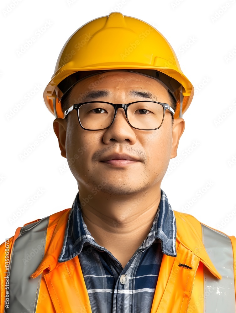 Ready for Action: Confident Asian Worker in Safety Gear Ready for Action: Confident Asian Worker in Safety Gear