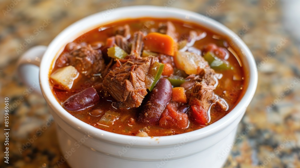 Cup of chili made with brisket Cup of chili made with brisket
