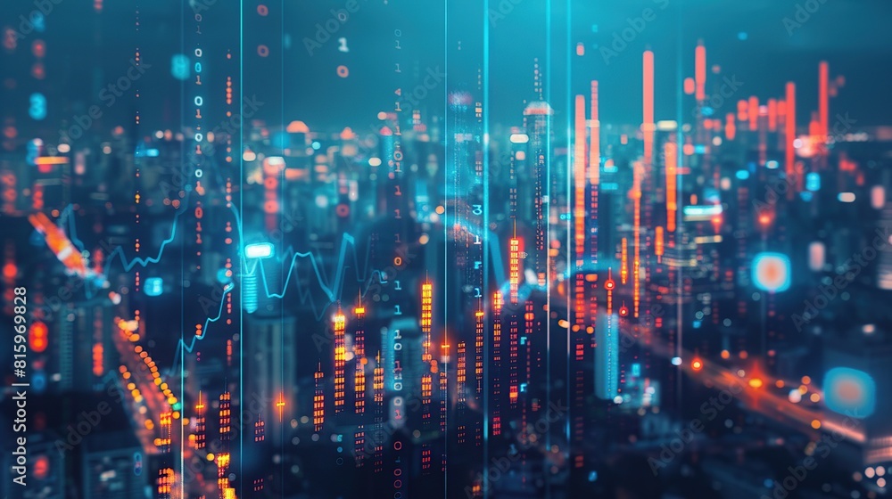 Smart city with particle glowing light connection. big data connection technology. AI Generative