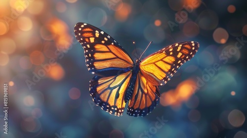 3D animation style, closeup shot of a butterfly flying