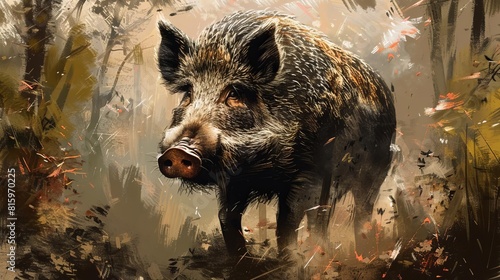 fierce wild boar portrait powerful porcine beast in natural habitat digital painting photo
