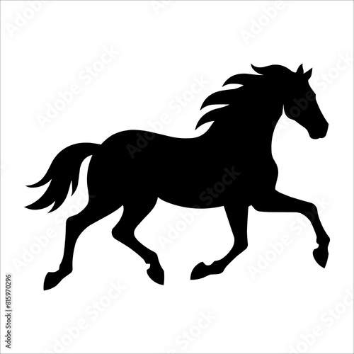 Wild horse black silhouette flat vector illustration