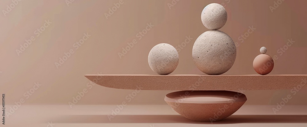 Balance Spheres In A Minimal Concept Symbolize Harmony And Equilibrium, With Simple Shapes And Clean Lines Creating A Visually Soothing And Modern Design, 3D Rendering Balance Spheres In A Minimal Concept Symbolize Harmony And Equilibrium, With Simple Shapes And Clean Lines Creating A Visually Soothing And Modern Design, 3D Rendering