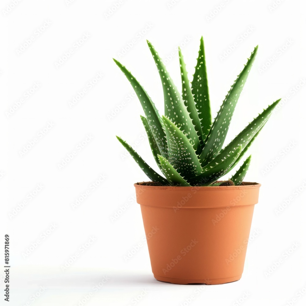 Aloe vera plant named Schwarzenberg thrives in a pot against a white background Aloe vera plant named Schwarzenberg thrives in a pot against a white background