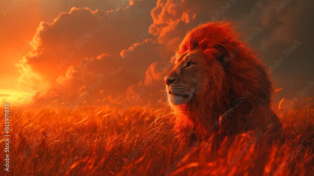 Naklejka premium lion fighing over Massai marah jungle in south africa 4K Wallpaper created by ai