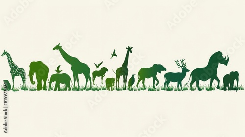 Silhouettes of various animals in green