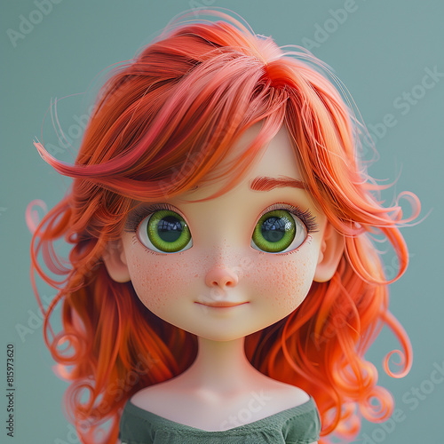 3d rendered photos of Cute happy anime girl with wavy hair hazel eyes anime fashion, portrait made with generative AI