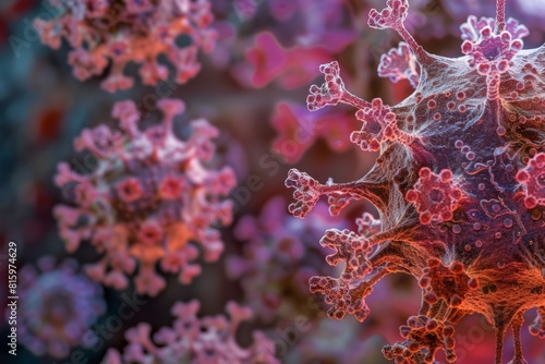 Vivid Close-Up View of Virus Particles in a Cluster Against a Blurred Background