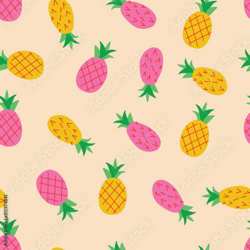 Multicolor Pineapple Fruit All over Print Seamless Pattern Vector Illustration